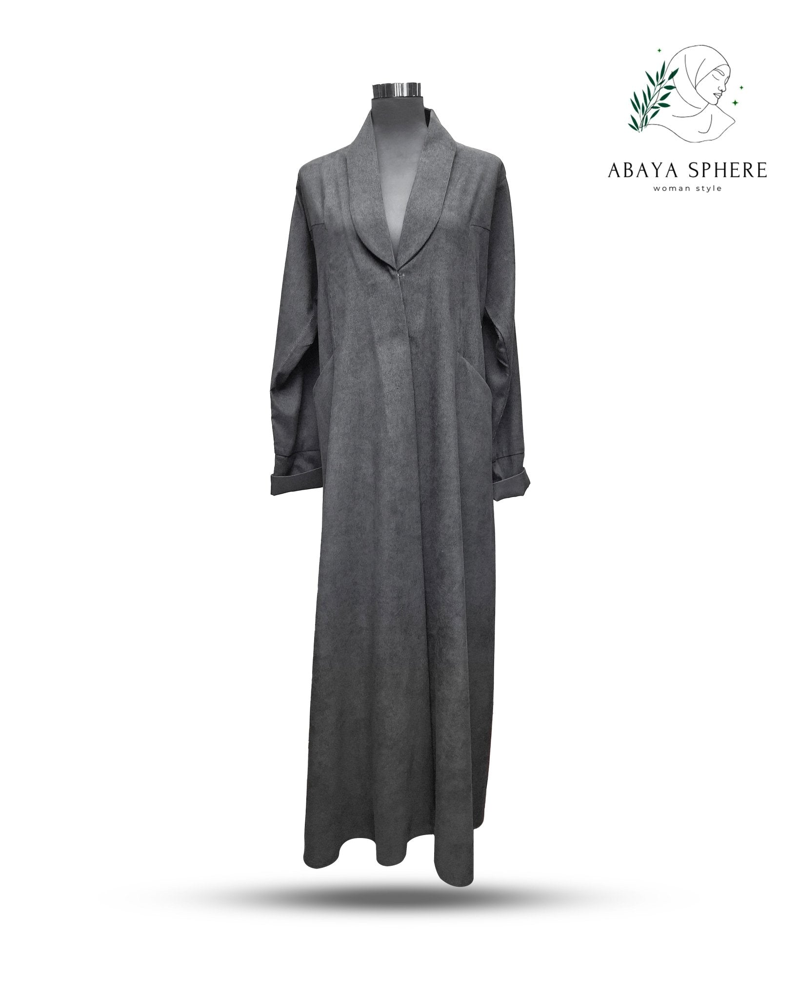 PREMIUM-GREY-ROUND-COLLAR-SIDE-POCKETS-ABAYA